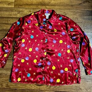 Erena Woman ~ Size 1X-Large ~ Shiny Red W/Multi-Colors ~ Millennium Party Blouse